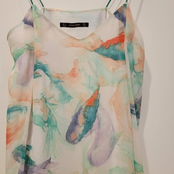 Zara Basic Women's Size Small Watercolor Koi Fish Spaghetti Strap Dress - Picture 4 of 10